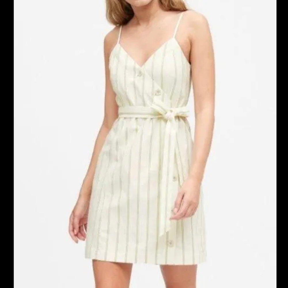 Banana Republic Neon Striped Linen Blend Mini Dress Ivory Yellow Size 6